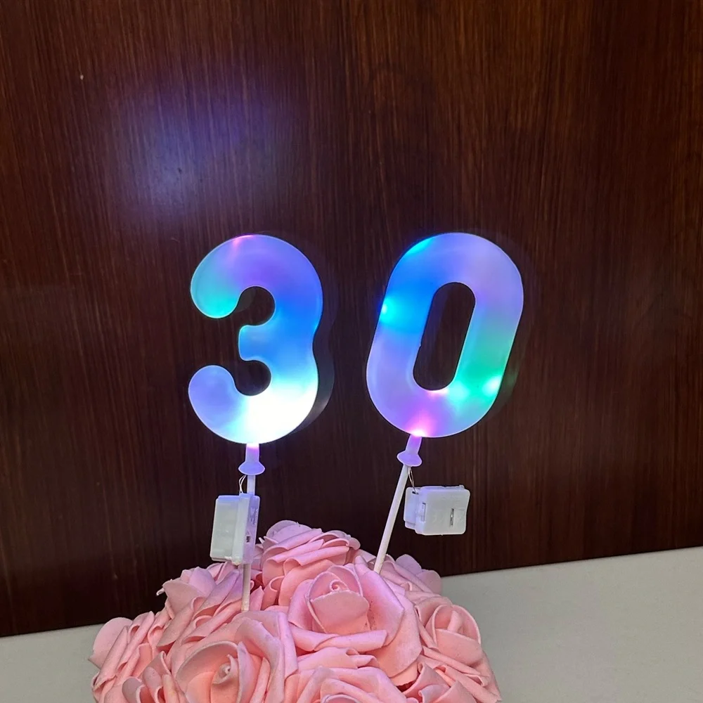 LED lights numbers multicolored 3 and 0 for cake topper
